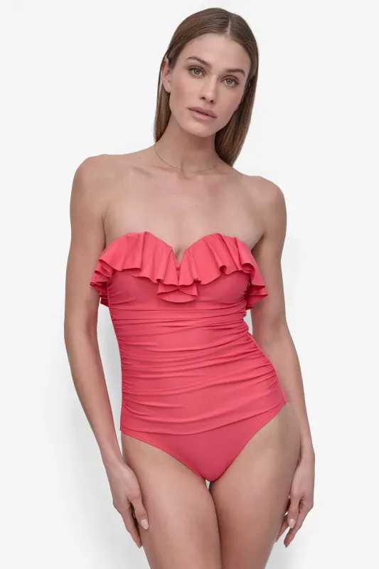 RUFFLED PINUP BANDEAU ONE PIECE sold by DKNY