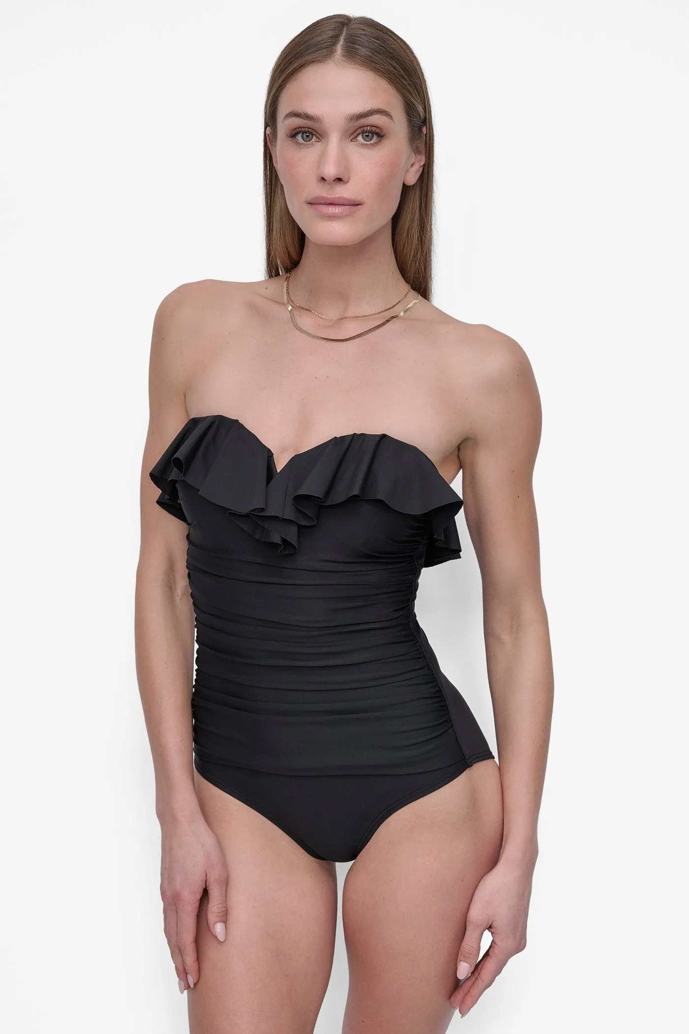 RUFFLED PINUP BANDEAU ONE PIECE sold by DKNY