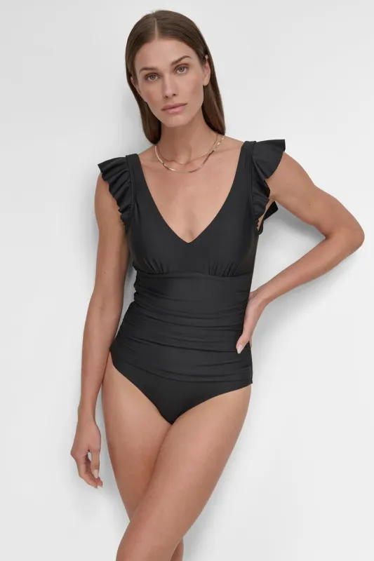 FLUTTER SLEEVE ONE PIECE sold by DKNY
