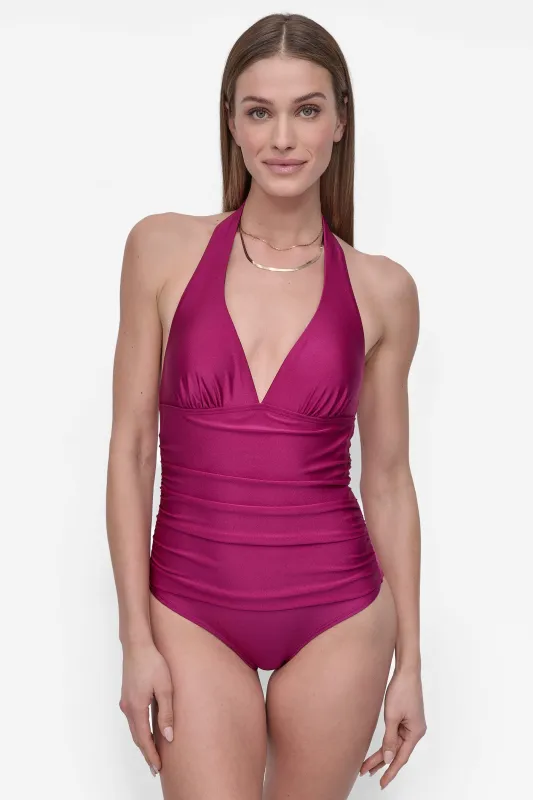 SHIRRED HALTER ONE PIECE sold by DKNY