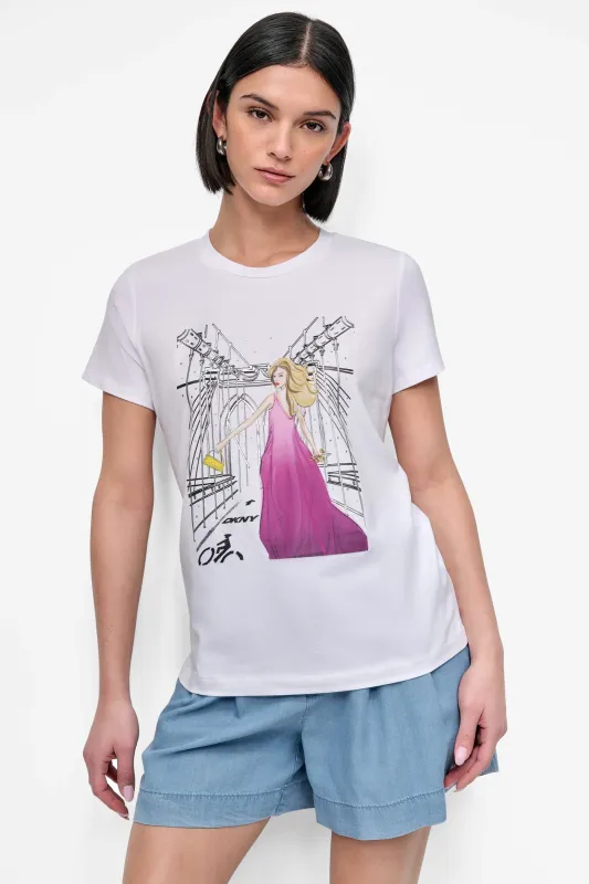 BROOKLYN BRIDGE EMBELLISHED TEE sold by DKNY
