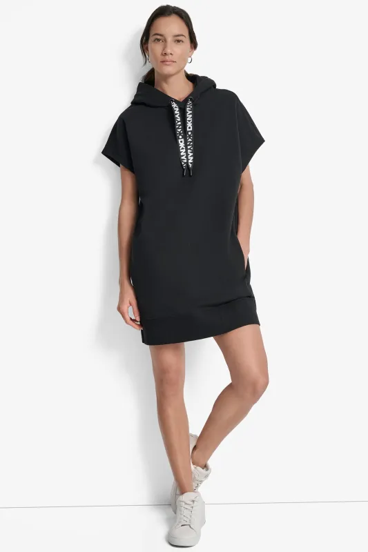 LOGO DRAWSTRING MINI HOODIE DRESS sold by DKNY