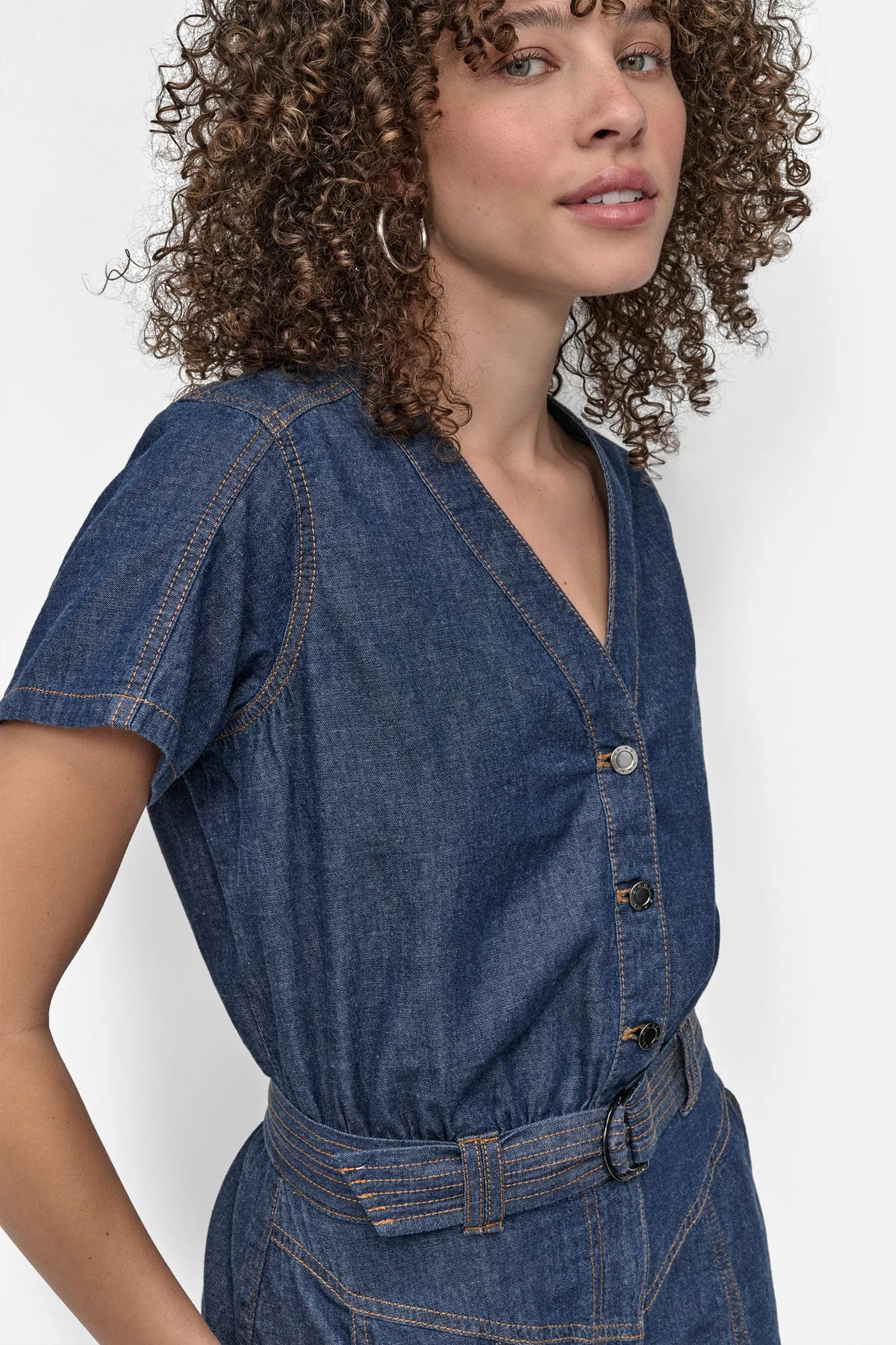 BUTTON FRONT DENIM MINI DRESS sold by DKNY product image thumbnail 4