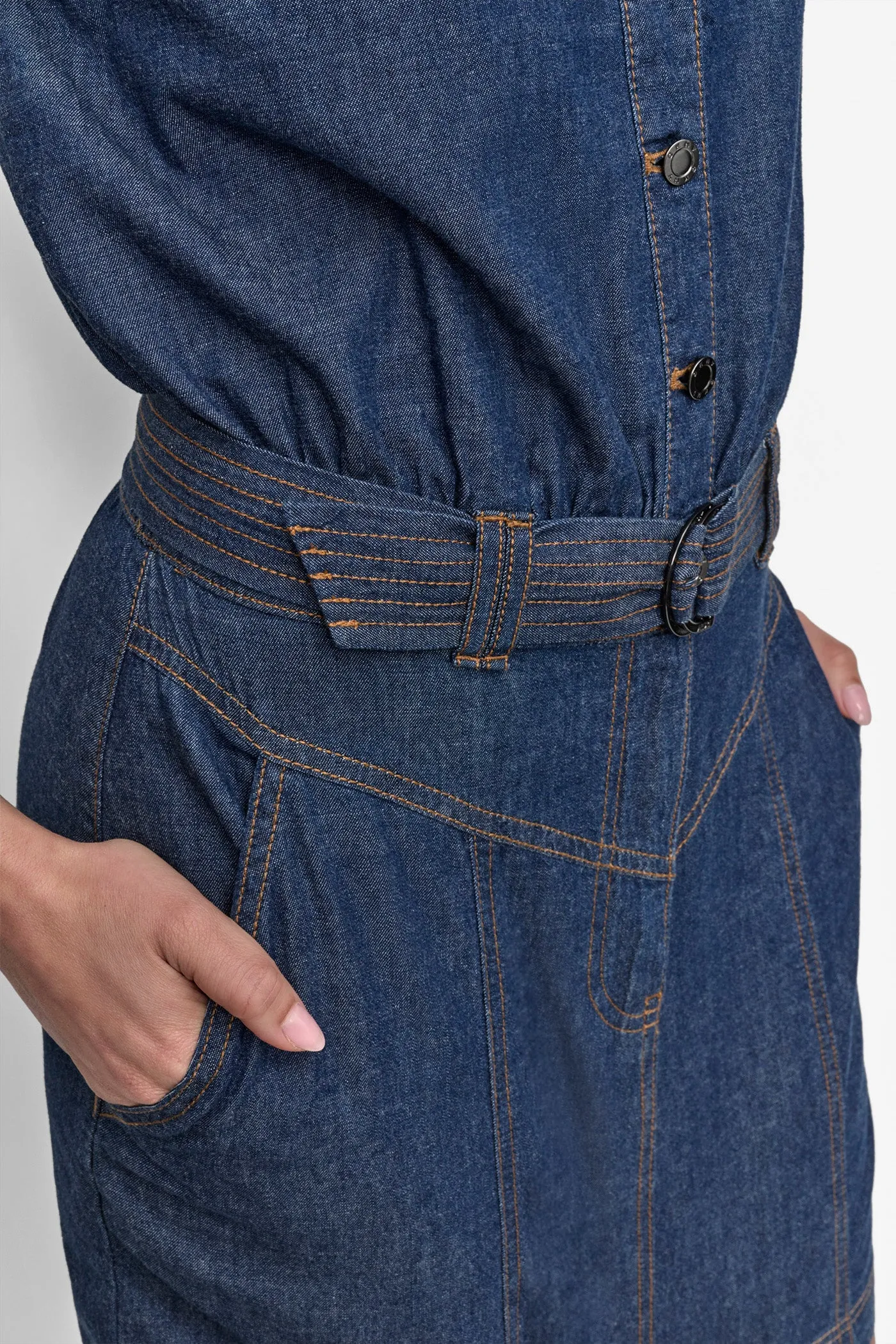 BUTTON FRONT DENIM MINI DRESS sold by DKNY product image thumbnail 5