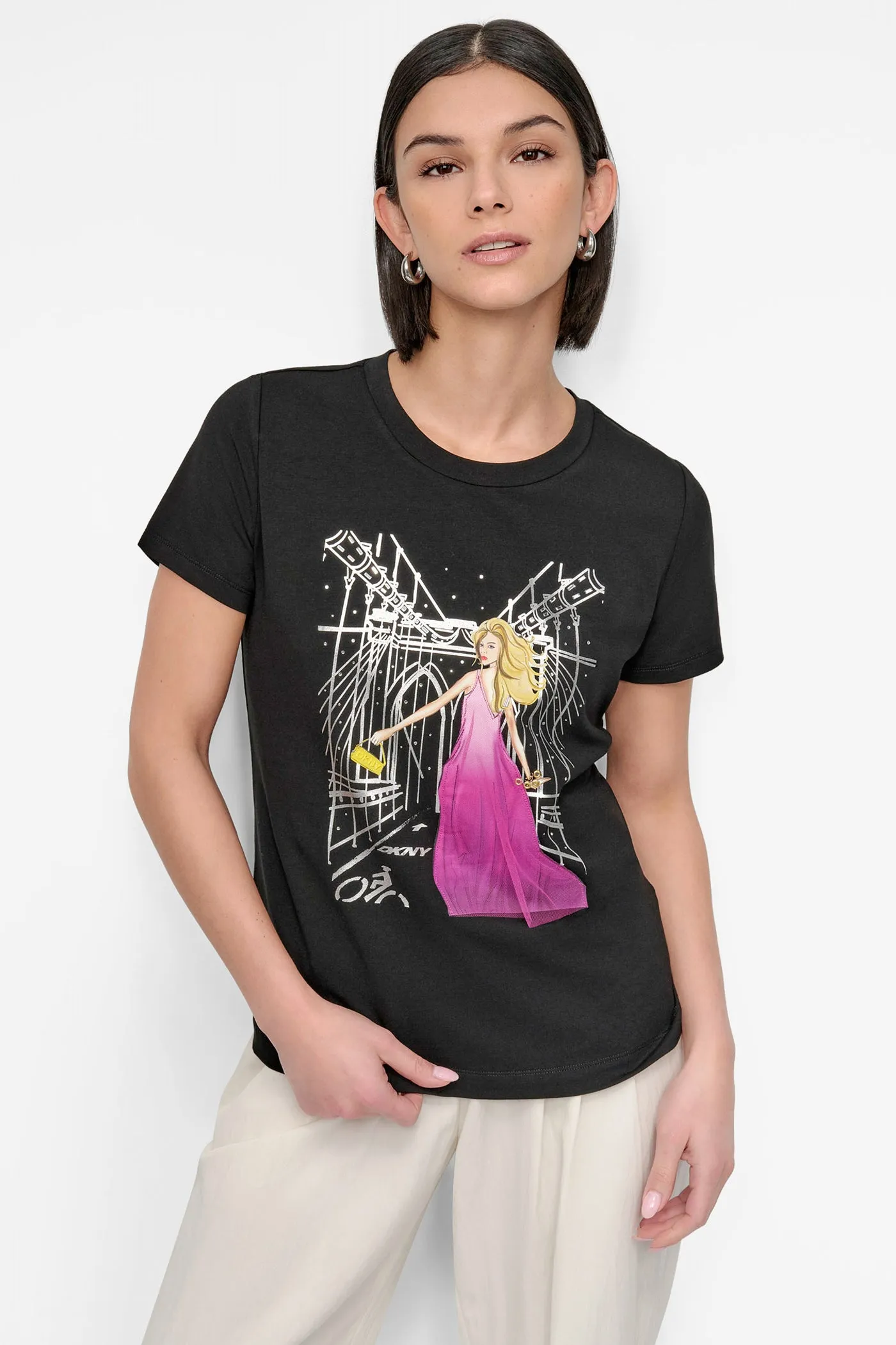 BROOKLYN BRIDGE EMBELLISHED TEE sold by DKNY