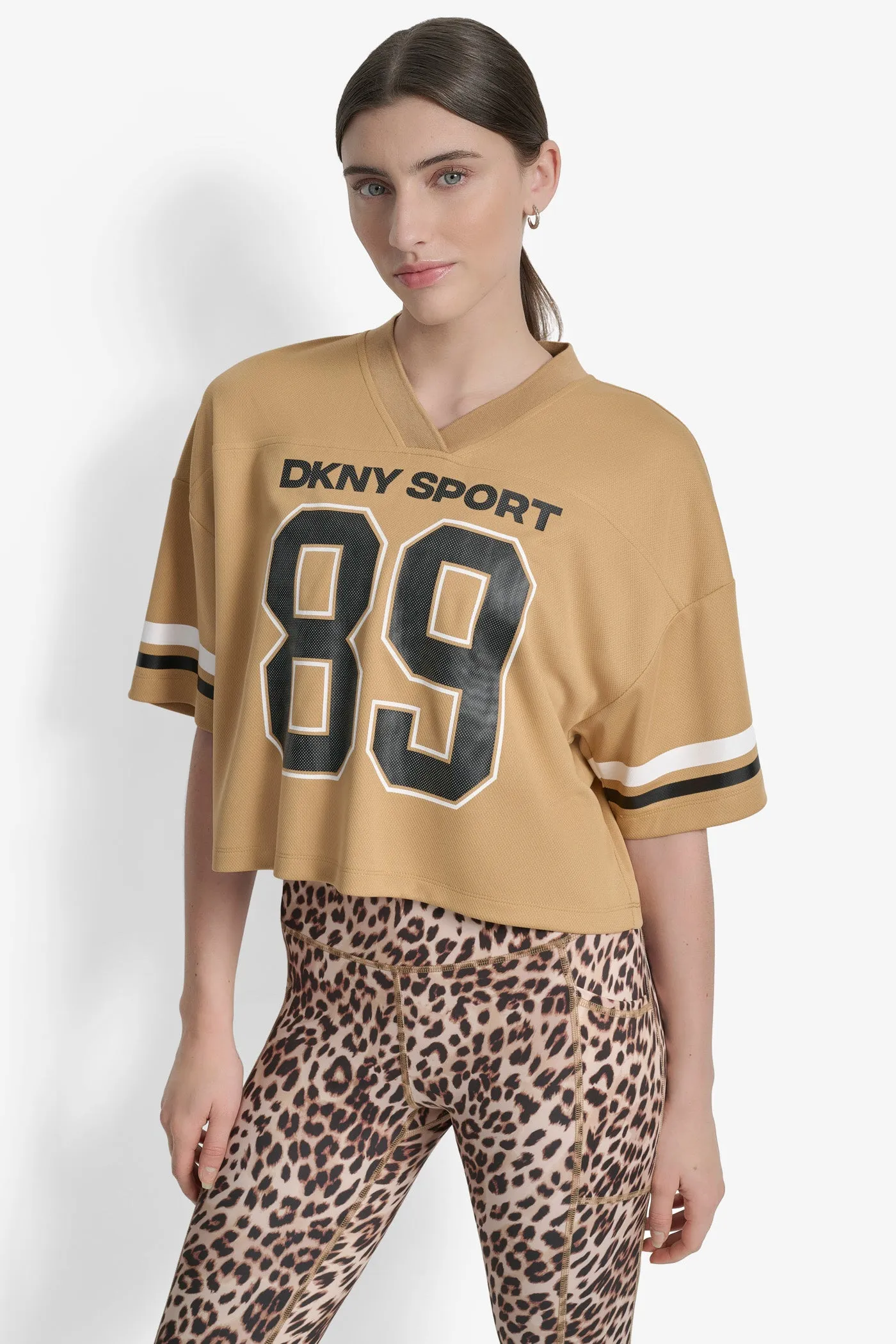 CROPPED VARSITY LOGO JERSEY TEE sold by DKNY