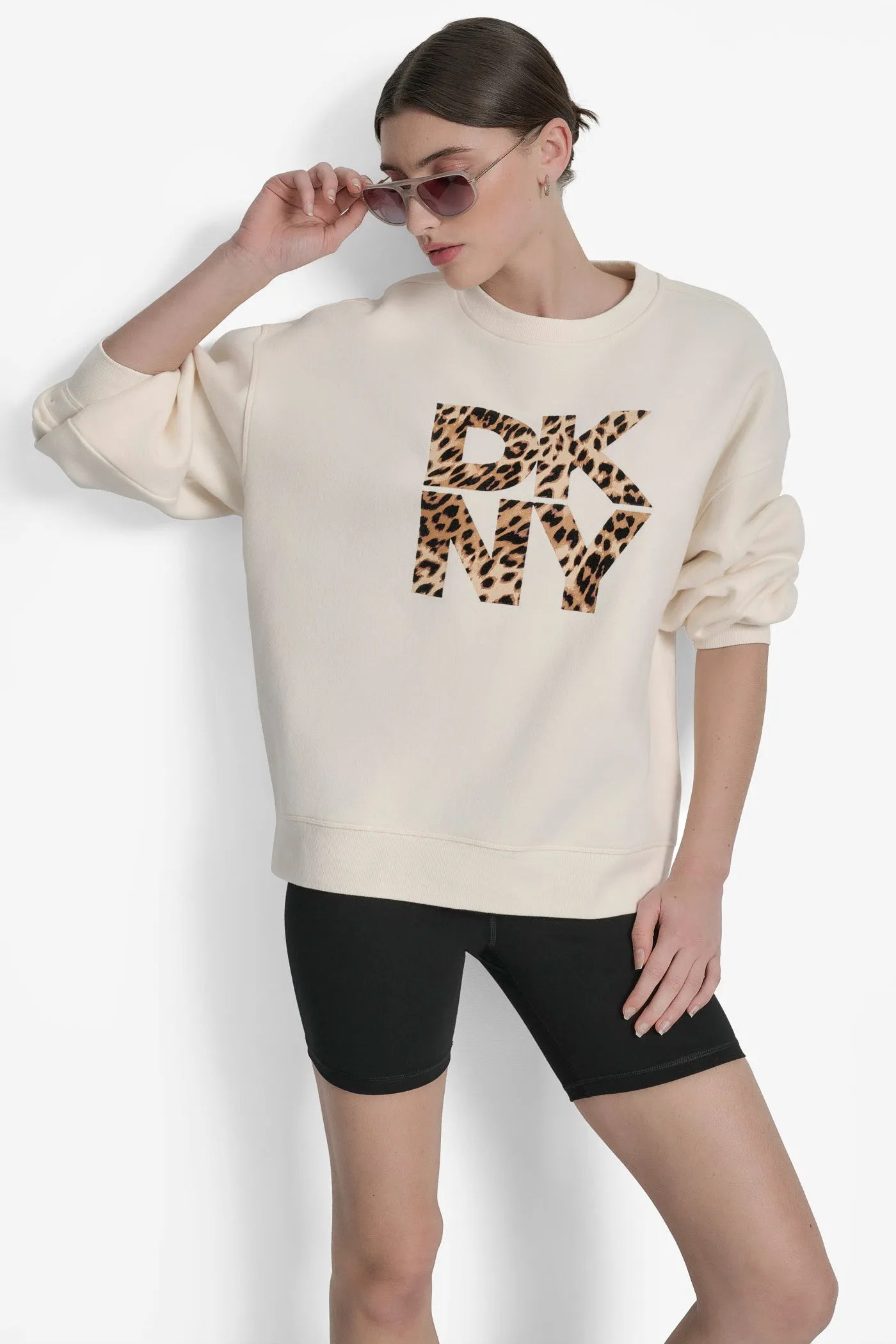 DKNY STACKED ANIMAL PRINT FLOCKING LOGO LONGLINE sold by DKNY