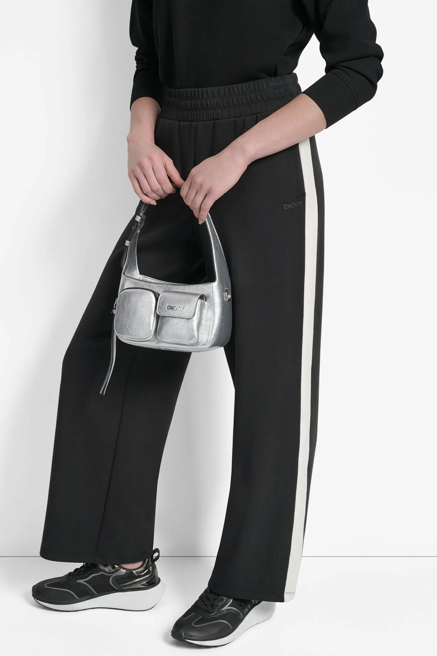 HIGH-RISE STRIPED WIDE-LEG TRACK PANT sold by DKNY