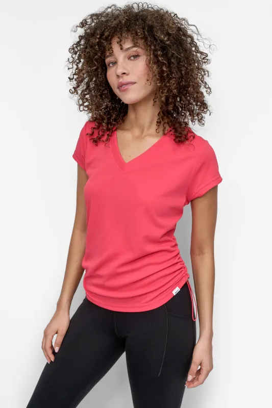 RUCHED TECH MESH PERFORMANCE TEE sold by DKNY