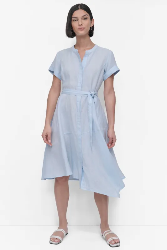 SHORT SLEEVE LINEN WRAP DRESS sold by DKNY