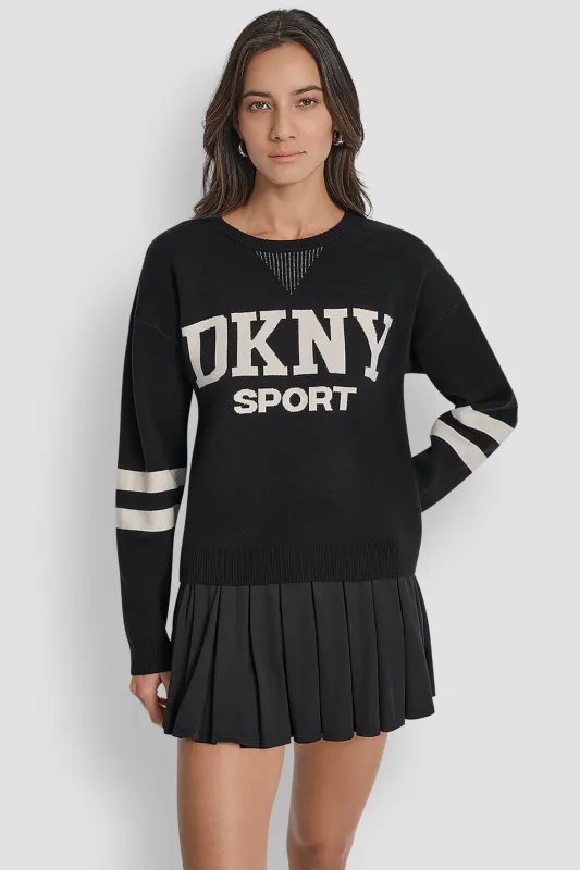 LOGO VARSITY JACQUARD SWEATER sold by DKNY