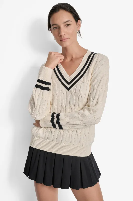 CABLE-KNIT TIPPED SWEATER made by DKNY