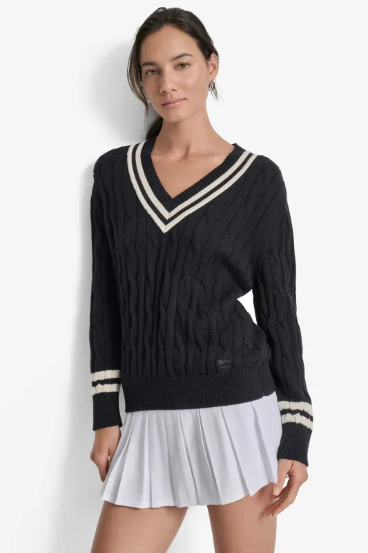CABLE-KNIT TIPPED SWEATER sold by DKNY
