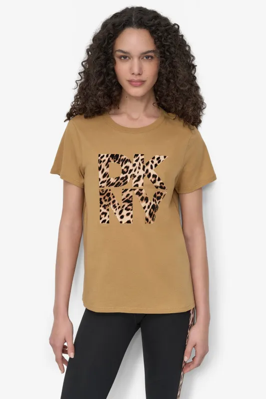 LEOPARD-PRINT LOGO TEE sold by DKNY
