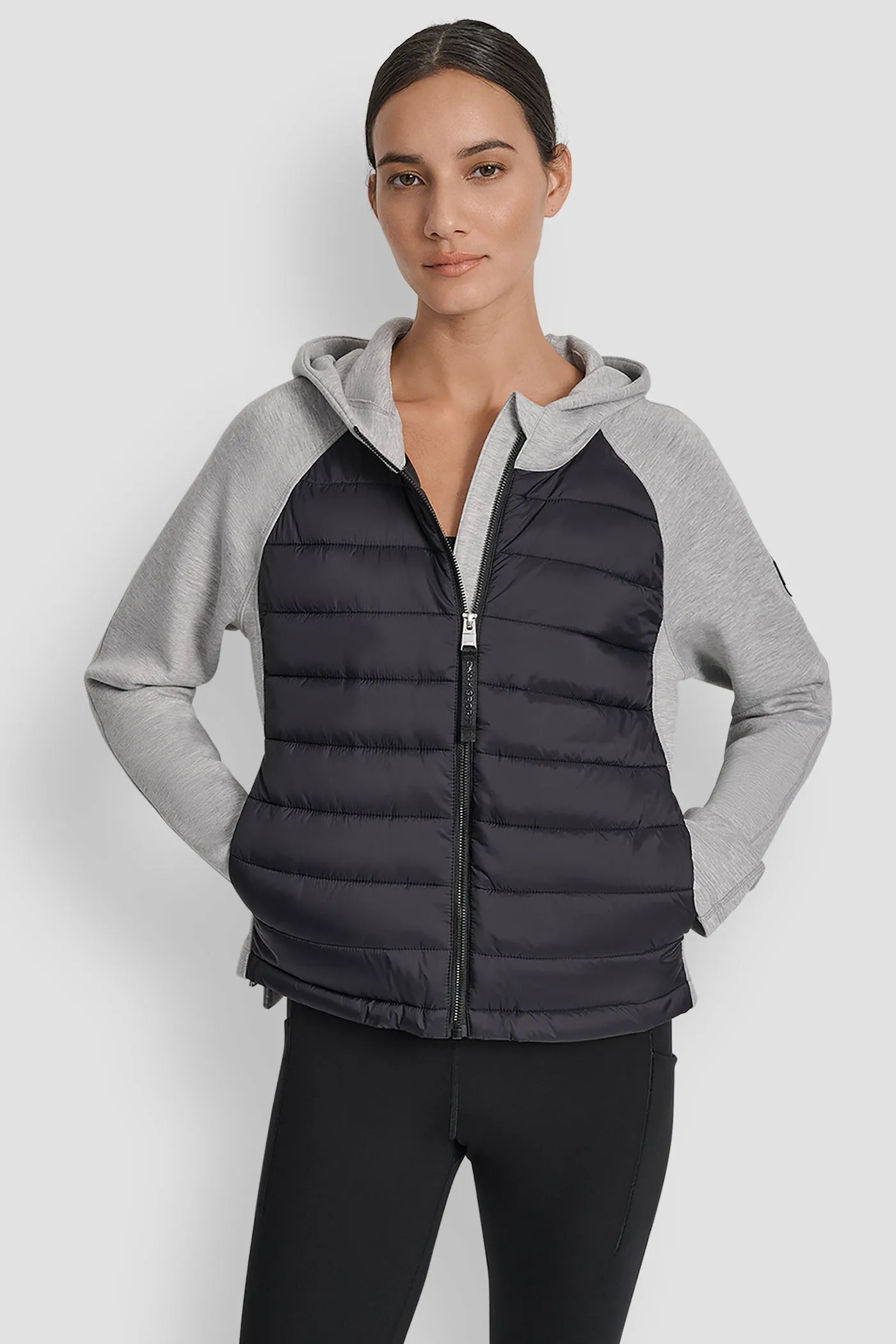MIXED MEDIA HOODED HI LOW JACKET sold by DKNY