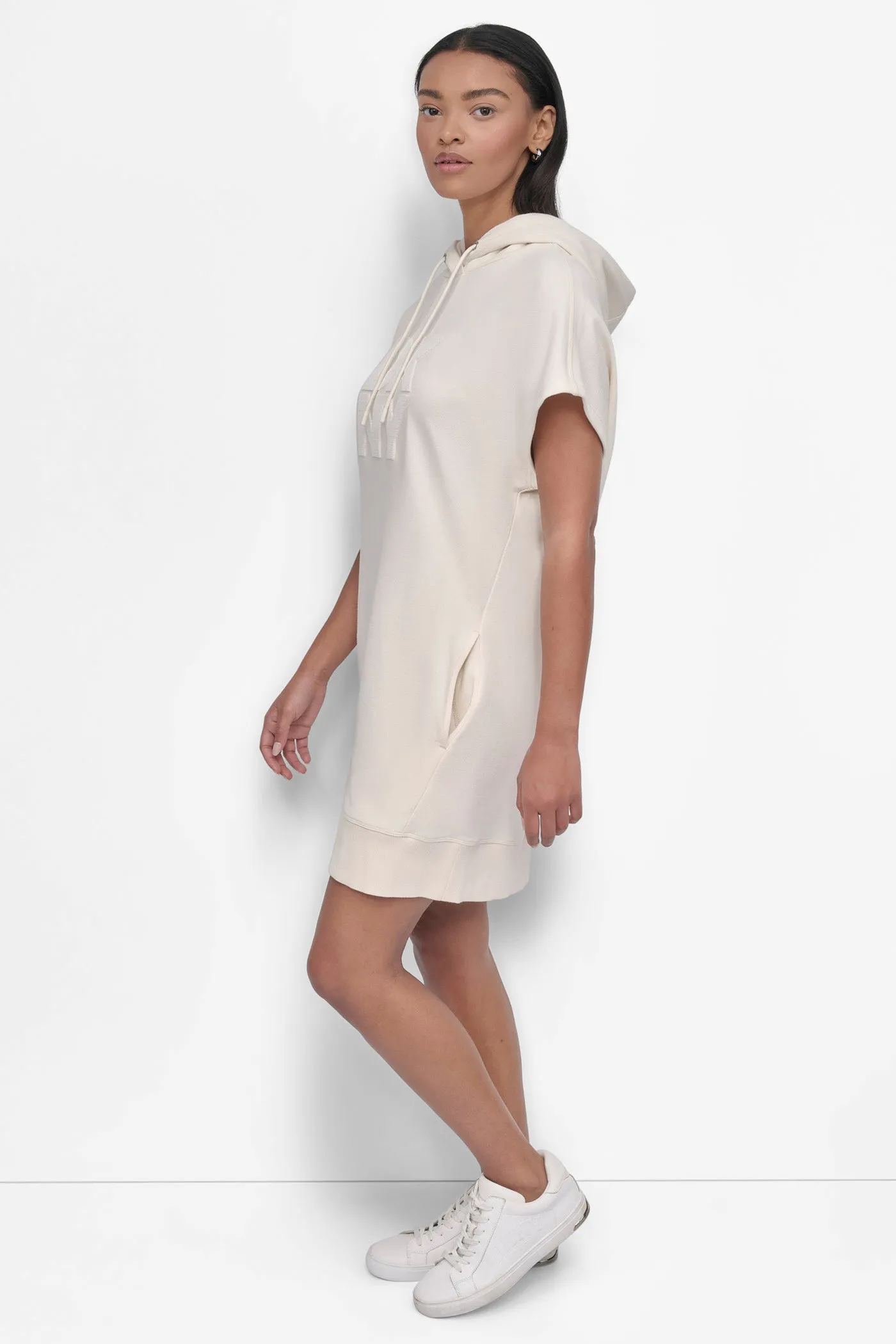 STACKED PLUSH VELVET LOGO HOODED SNEAKER DRESS sold by DKNY product image thumbnail 3