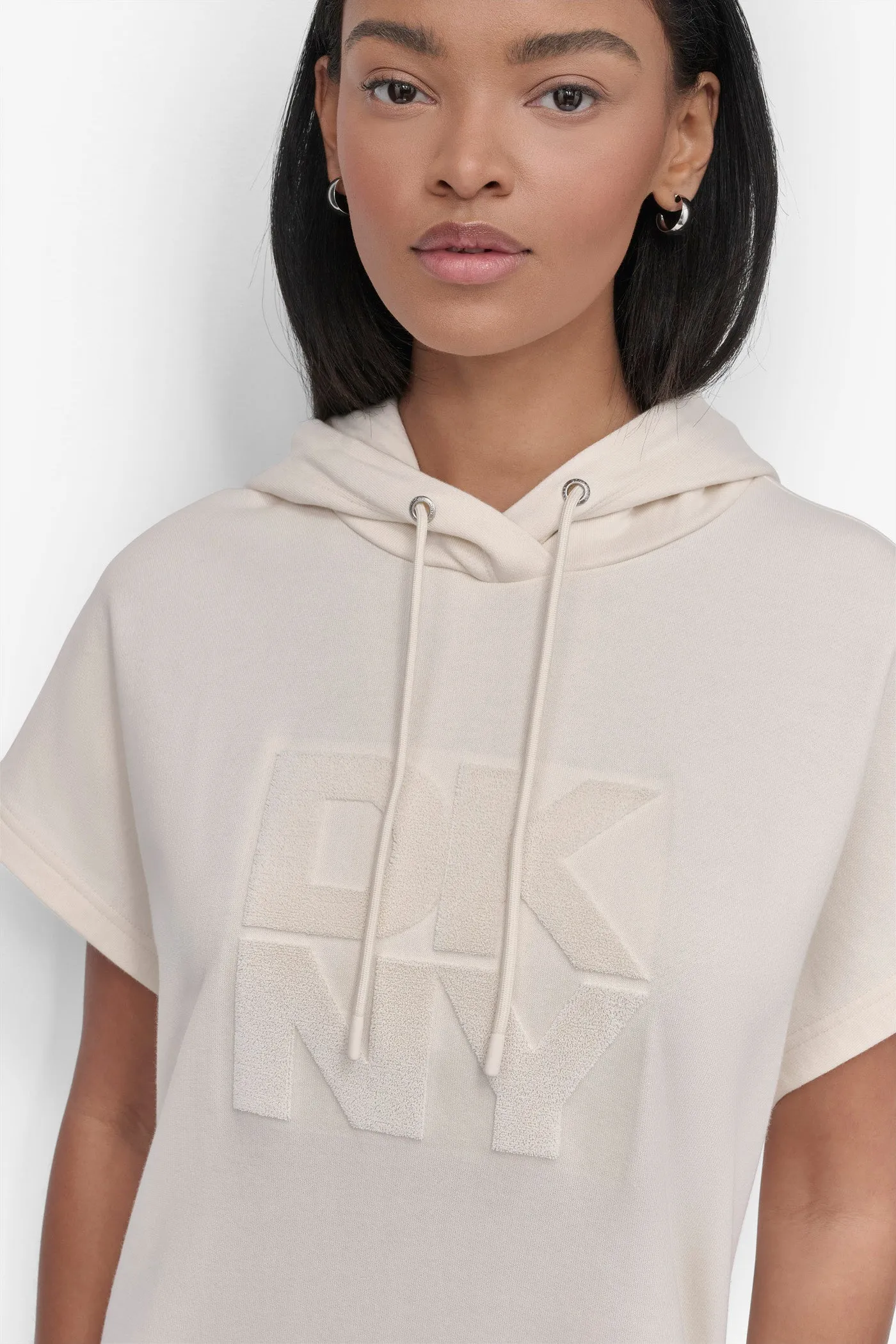 STACKED PLUSH VELVET LOGO HOODED SNEAKER DRESS sold by DKNY product image thumbnail 4