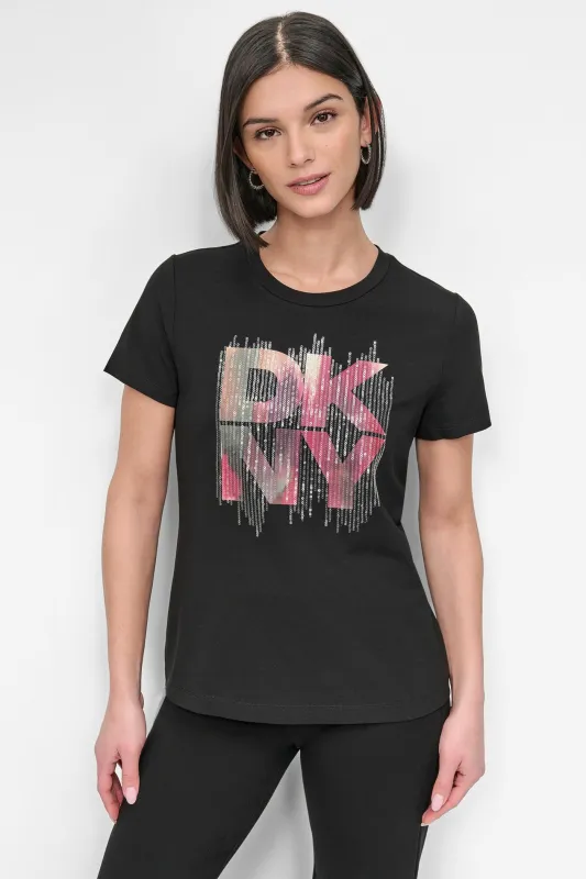 SHORT SLEEVE PRINTED STACK LOGO TEE sold by DKNY