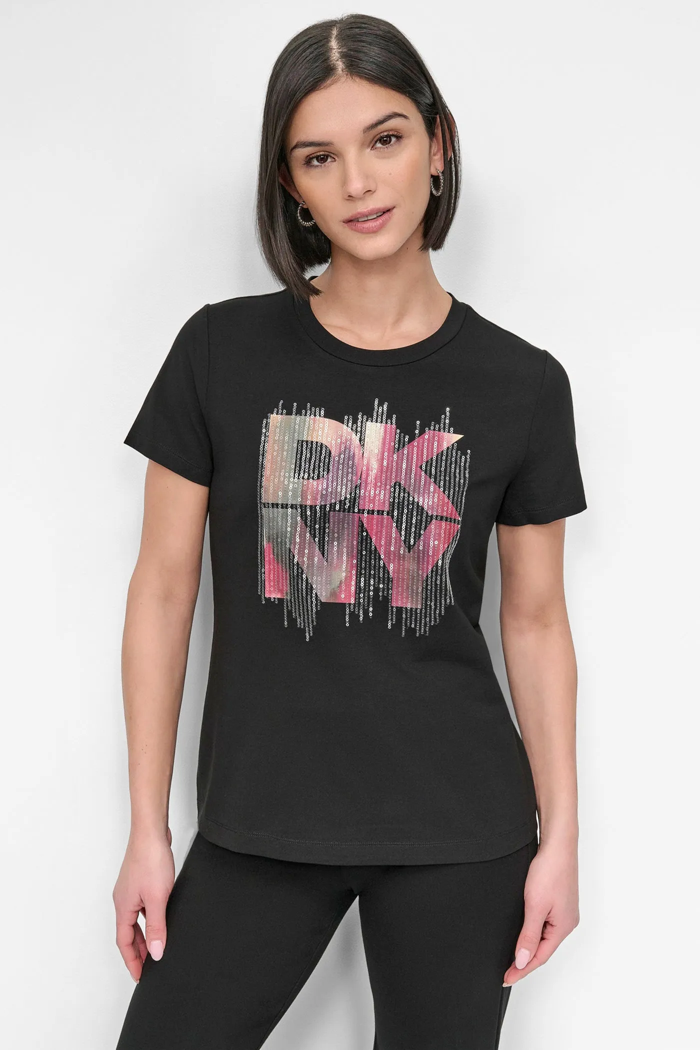 SHORT SLEEVE PRINTED STACK LOGO TEE sold by DKNY