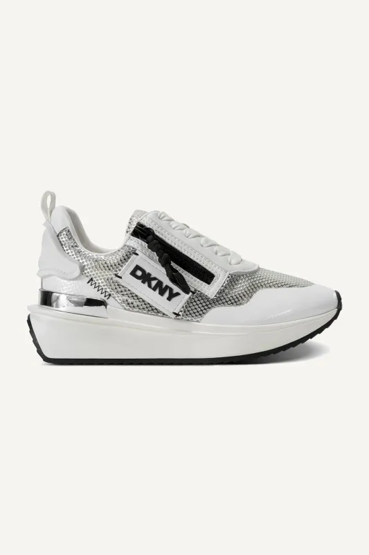 AILANI ZIP-DETAILED LOGO TRAINER SNEAKER sold by DKNY