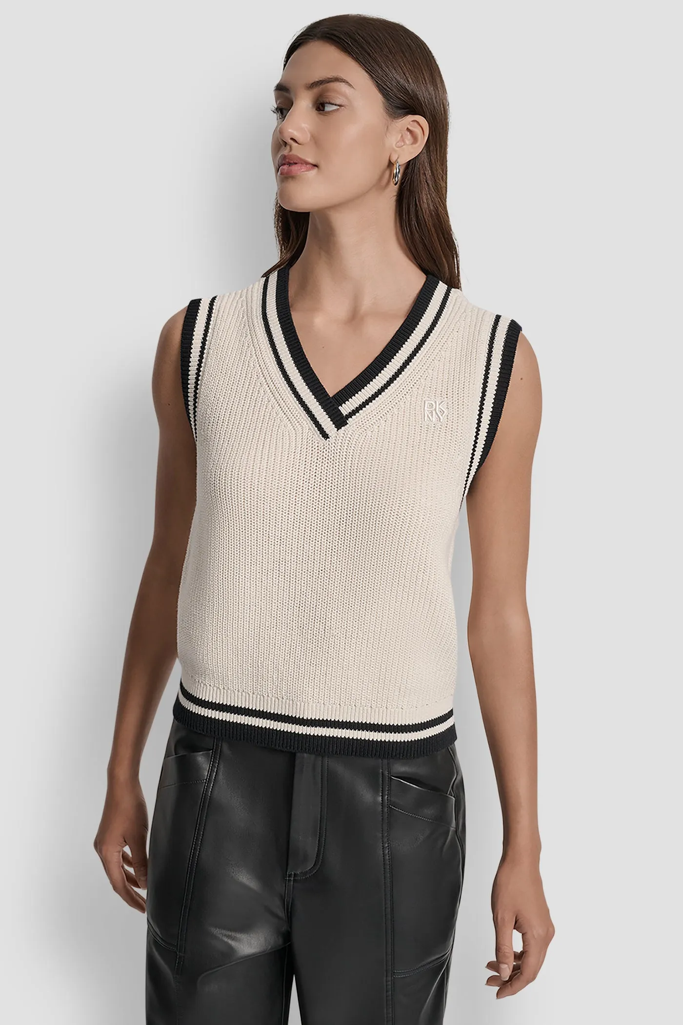 V-NECK TIPPED SLEEVELESS SWEATER sold by DKNY