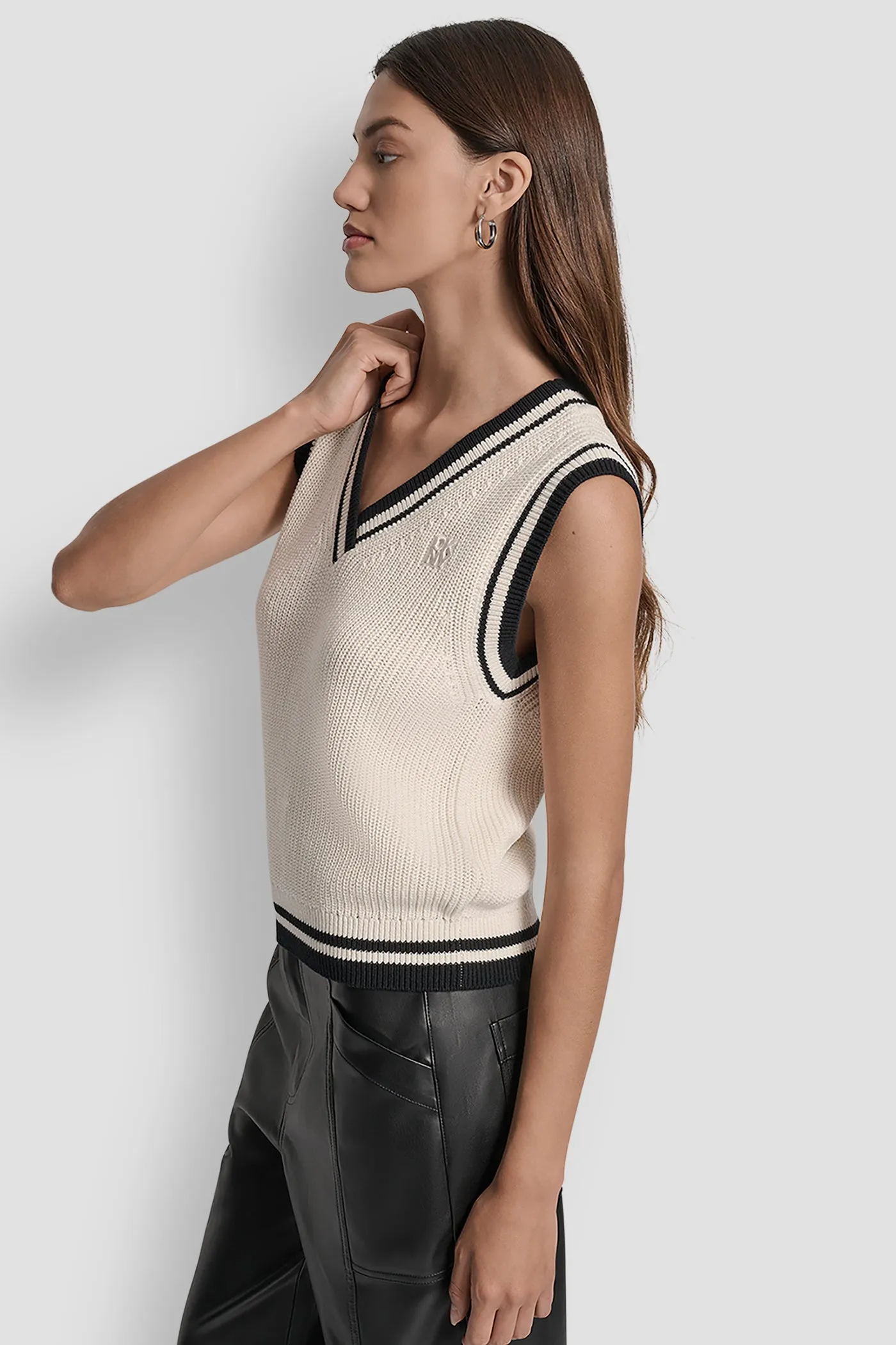 V-NECK TIPPED SLEEVELESS SWEATER sold by DKNY product image thumbnail 3