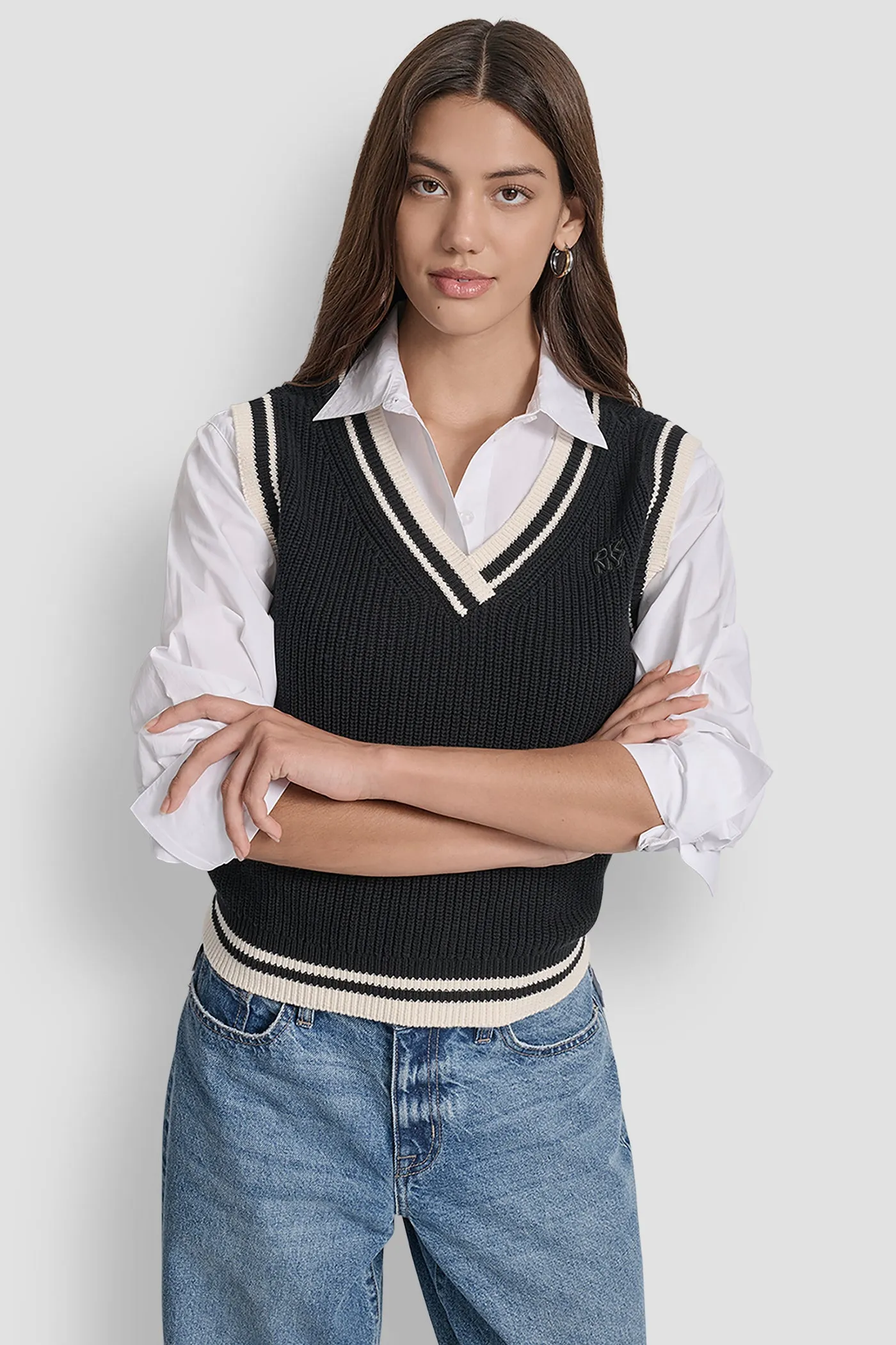 V-NECK TIPPED SLEEVELESS SWEATER sold by DKNY