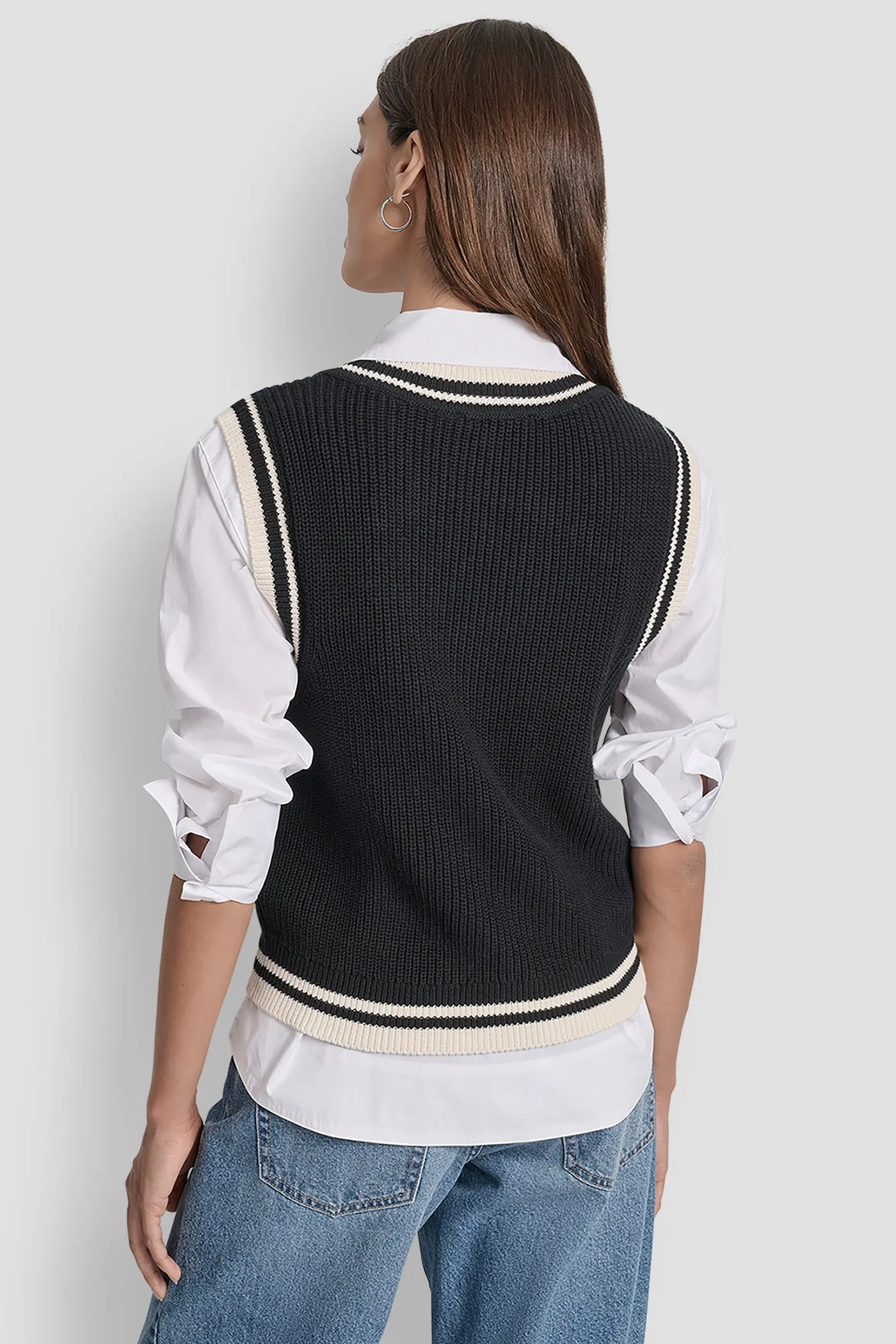 V-NECK TIPPED SLEEVELESS SWEATER sold by DKNY product image thumbnail 2