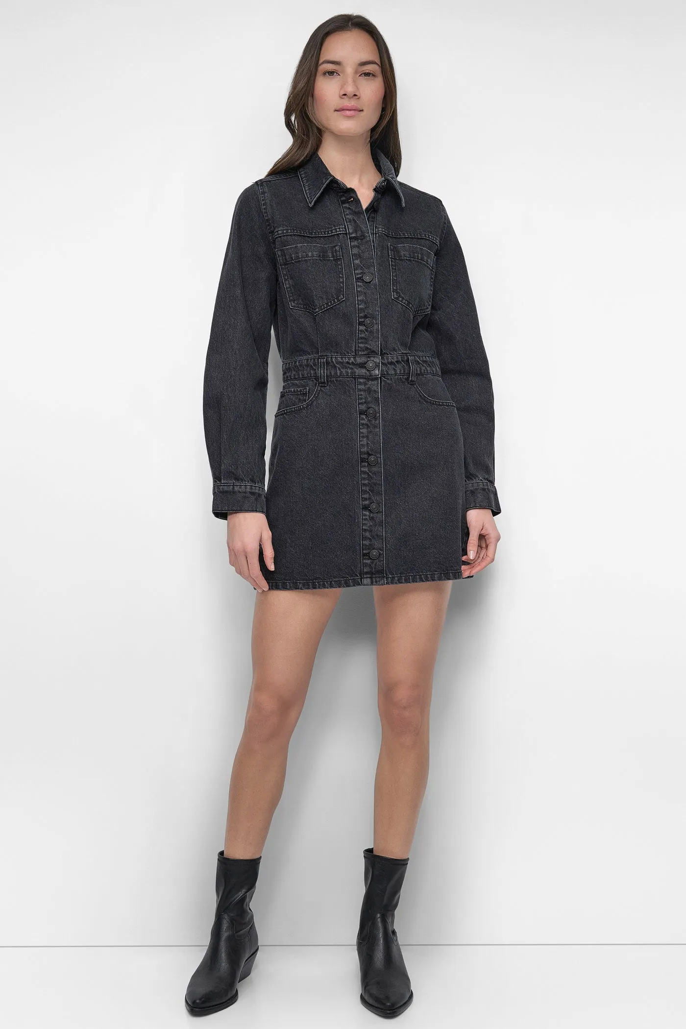 DENIM MINI SHIRT DRESS sold by DKNY