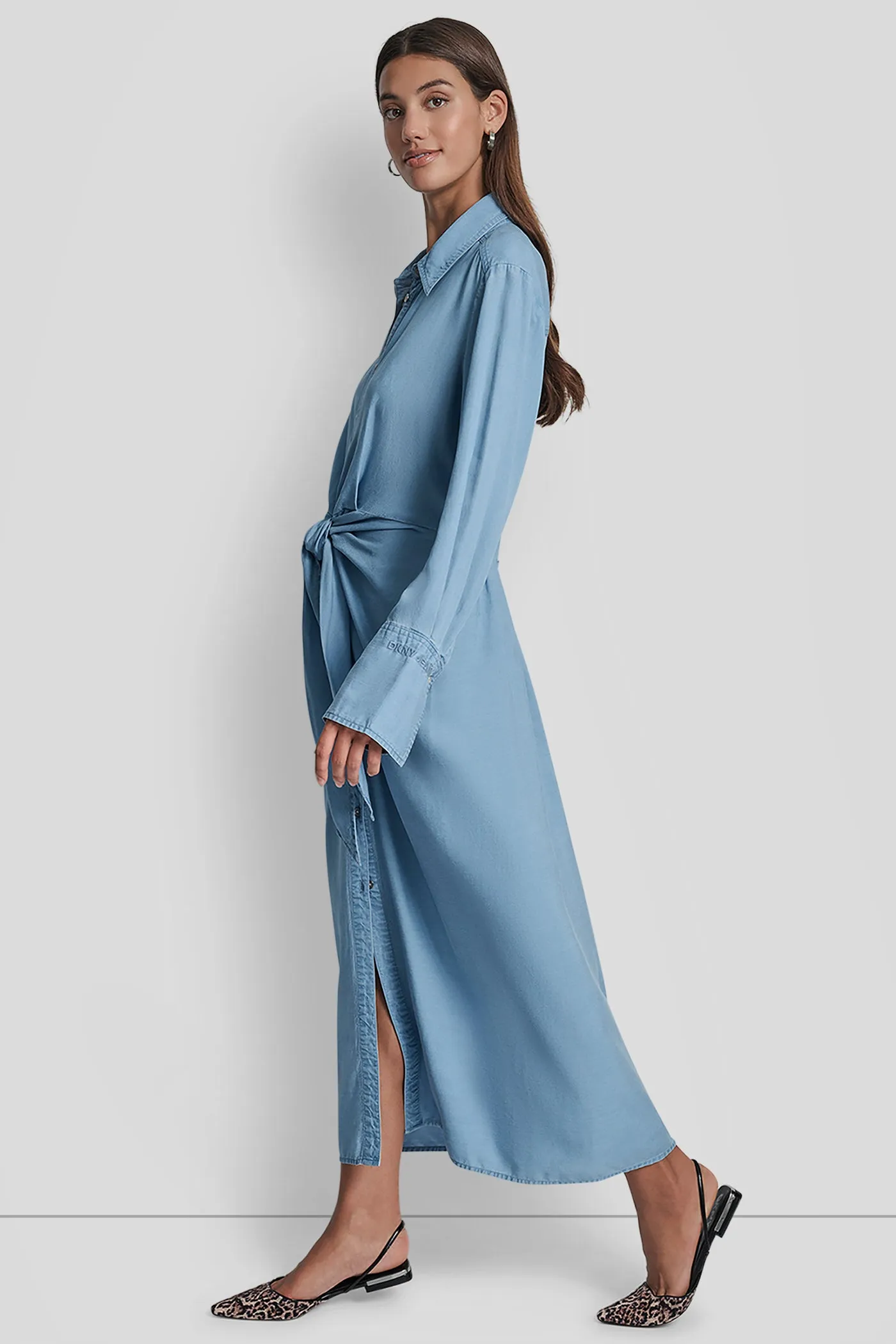 GARMENT DYE LONG SLEEVE BUTTON FRONT SHIRTDRESS sold by DKNY product image thumbnail 3