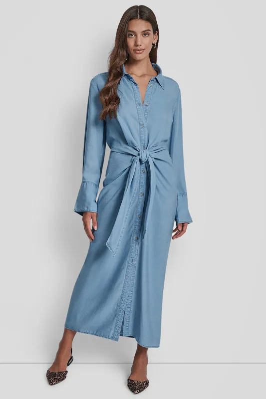 GARMENT DYE LONG SLEEVE BUTTON FRONT SHIRTDRESS sold by DKNY