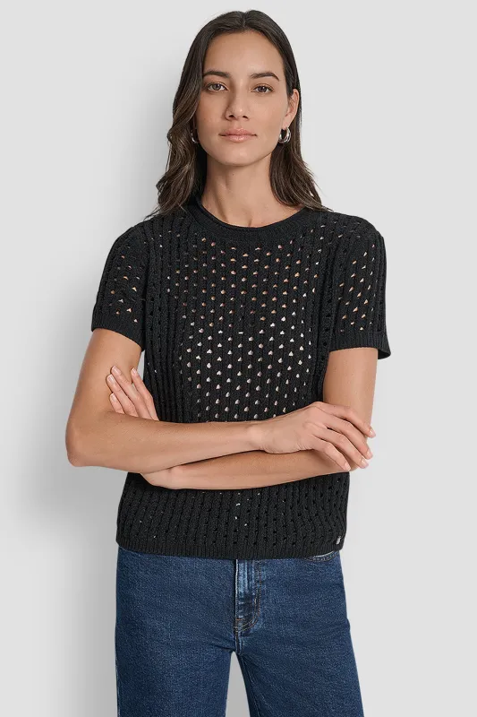 OPEN STITCH CREW NECK SHORT SLEEVE SWEATER sold by DKNY