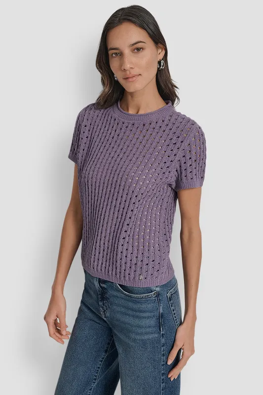 OPEN STITCH CREW NECK SHORT SLEEVE SWEATER sold by DKNY