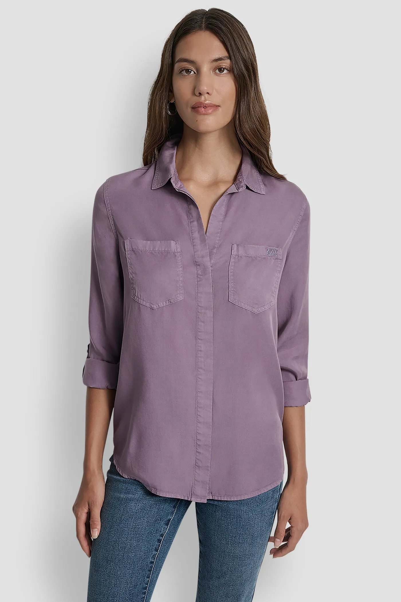 SPLIT BACK BUTTON FRONT WITH ROLL TAB sold by DKNY