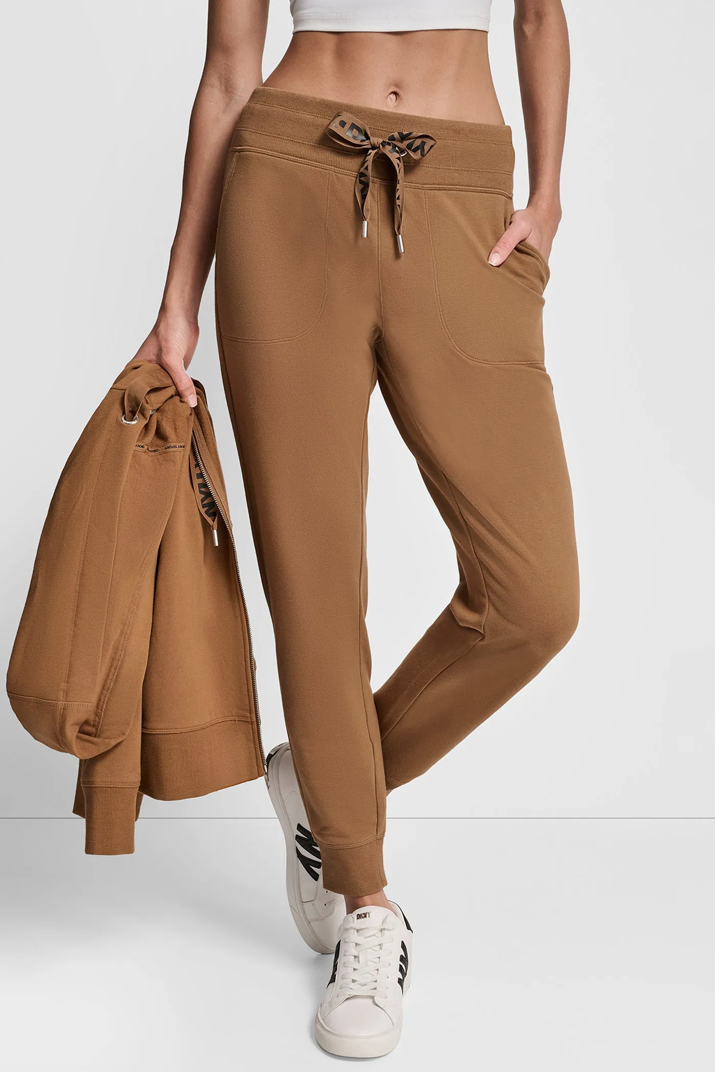 HIGH-RISE TWO-TONE LOGO DRAWSTRING JOGGER sold by DKNY