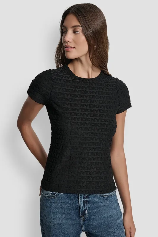 LOGO JACQUARD SHORT SLEEVE CREW NECK TEE made by DKNY