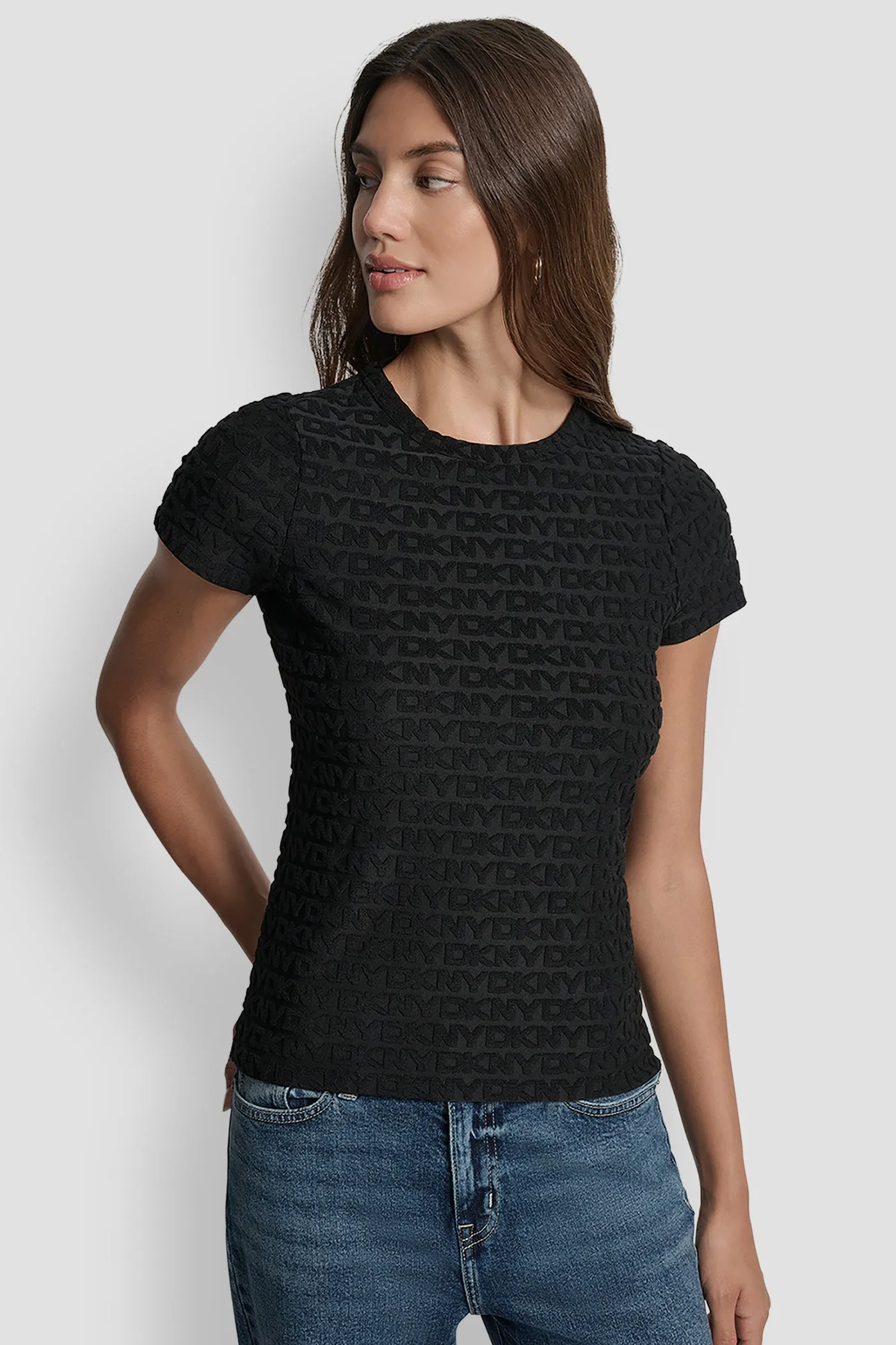 LOGO JACQUARD SHORT SLEEVE CREW NECK TEE sold by DKNY
