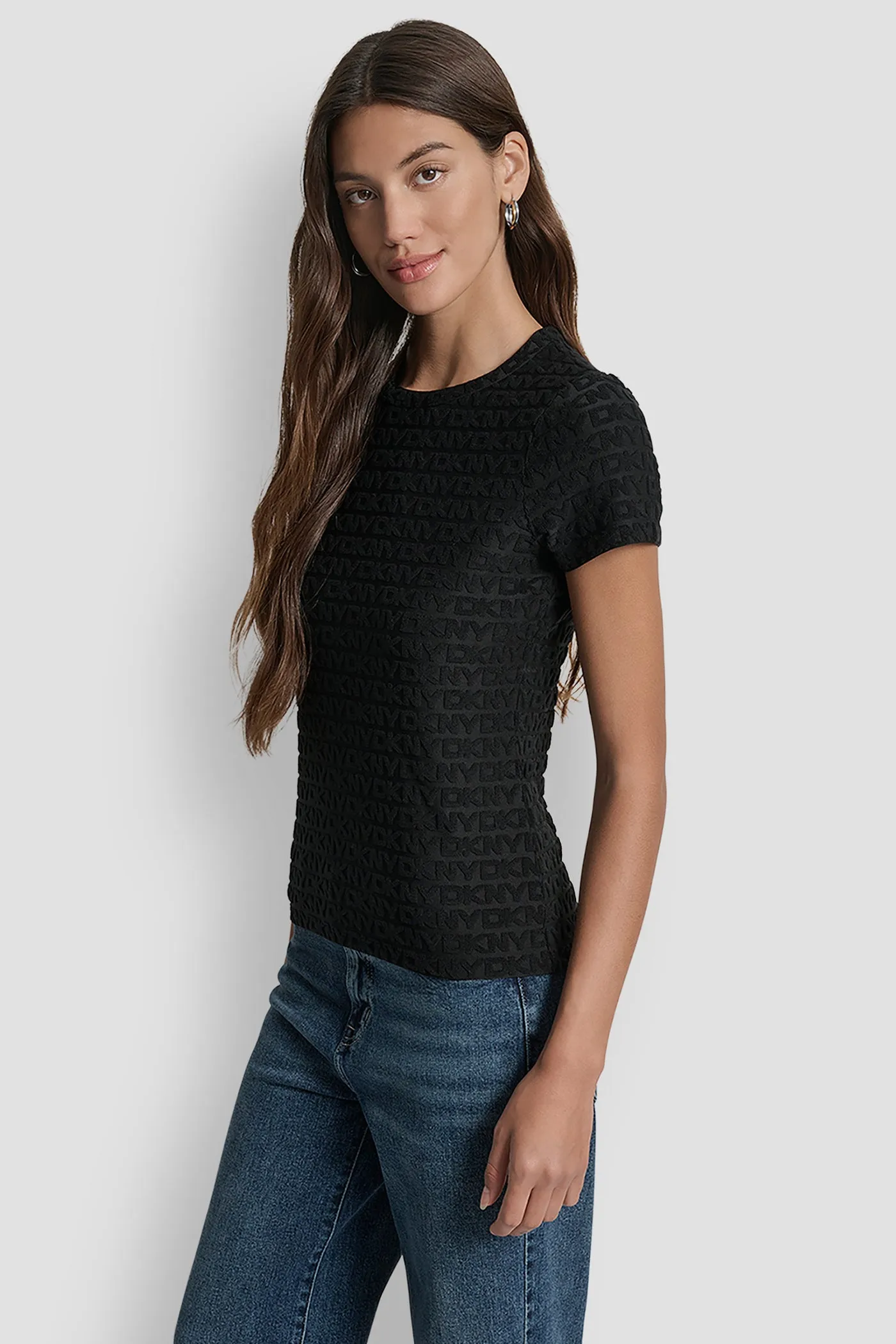 LOGO JACQUARD SHORT SLEEVE CREW NECK TEE sold by DKNY product image thumbnail 3