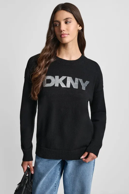 SEQUIN LOGO EMBELLISHED SWEATER sold by DKNY