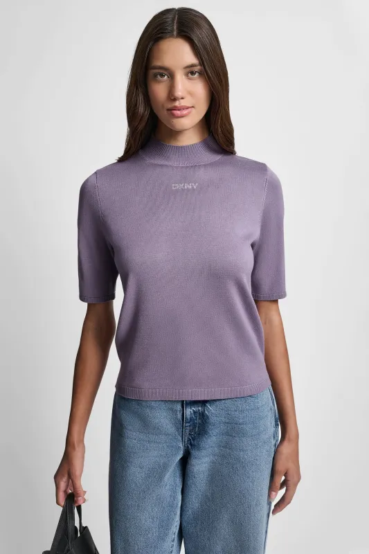 SHORT SLEEVE HOTFIX LOGO MOCK NECK SWEATER sold by DKNY