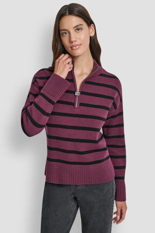 LONG SLEEVED 1/4 ZIP COLLAR STRIPED SWEATER sold by DKNY