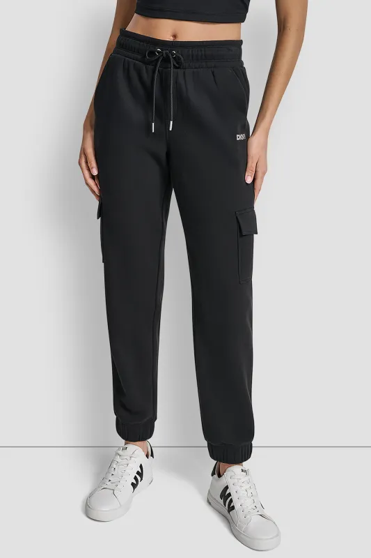 HIGH RISE LOGO EMBELLISHED SLIM CARGO JOGGER sold by DKNY