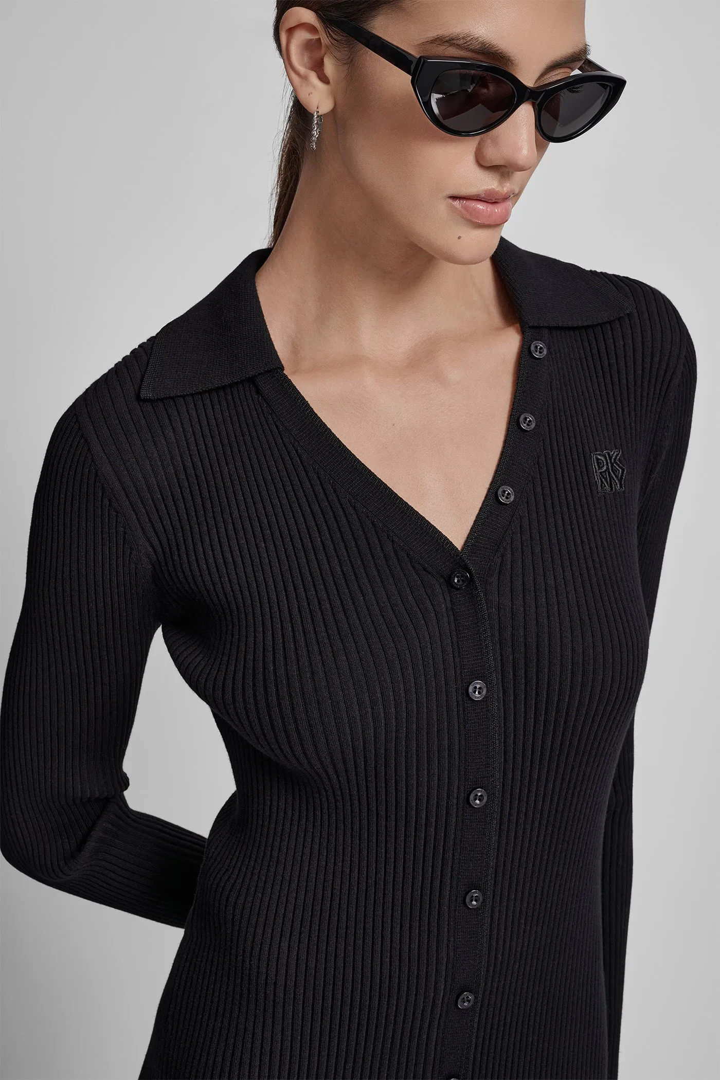 RIB-KNIT MIDI POLO DRESS sold by DKNY product image thumbnail 4