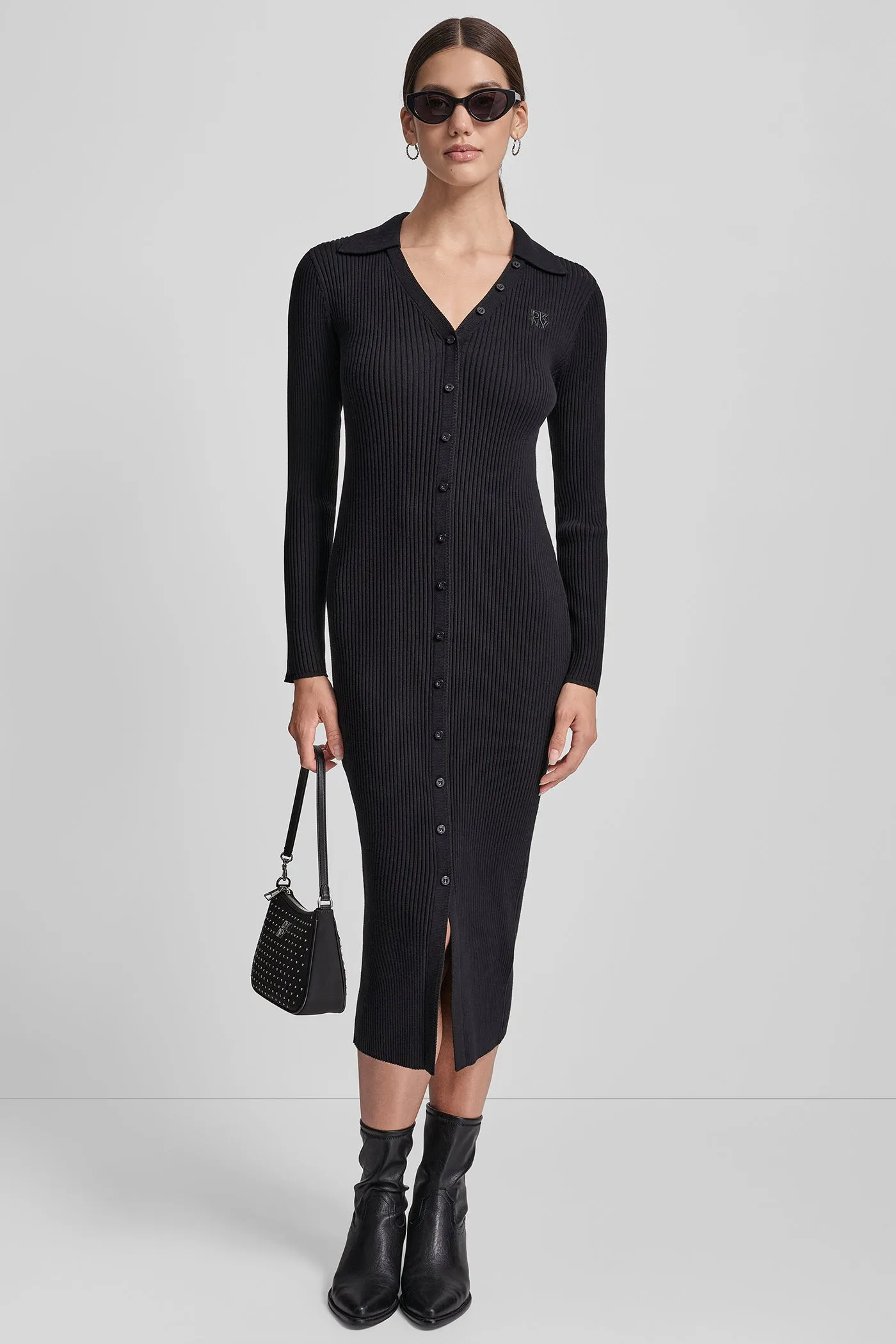 RIB-KNIT MIDI POLO DRESS sold by DKNY