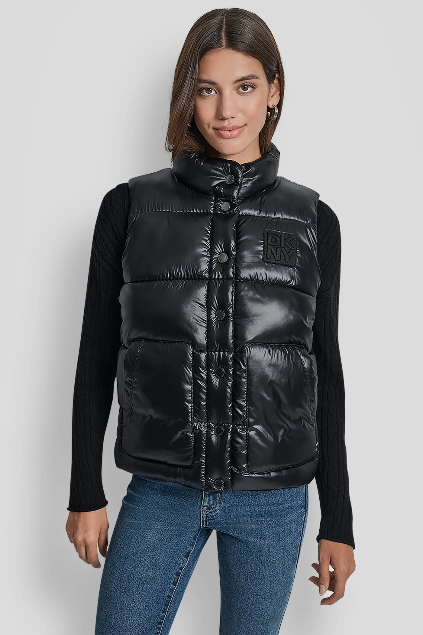 LOGO-EMBROIDERED PUFFER VEST sold by DKNY