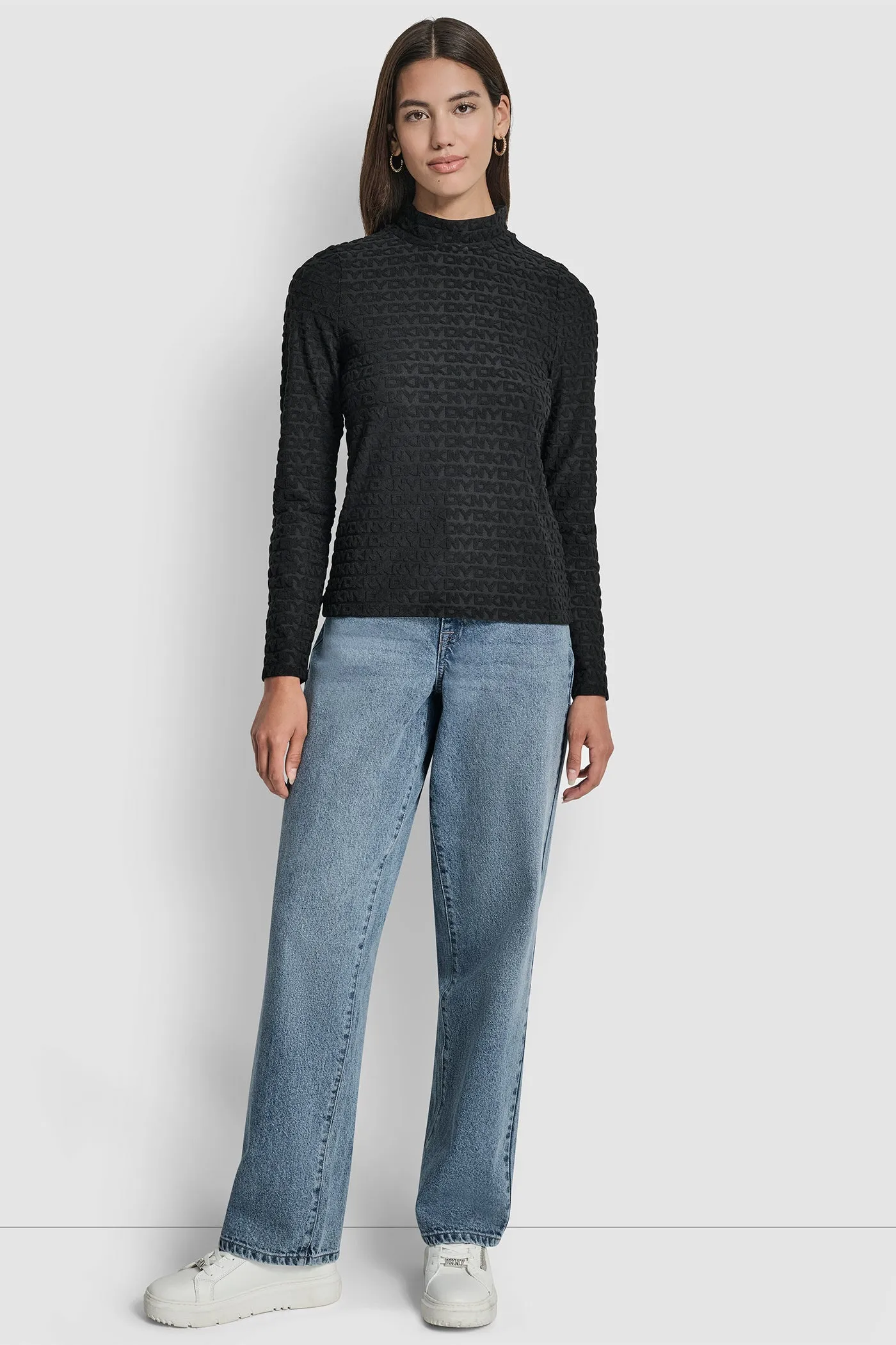 LOGO JACQUARD LONG SLEEVE MOCK NECK TEE sold by DKNY product image thumbnail 5