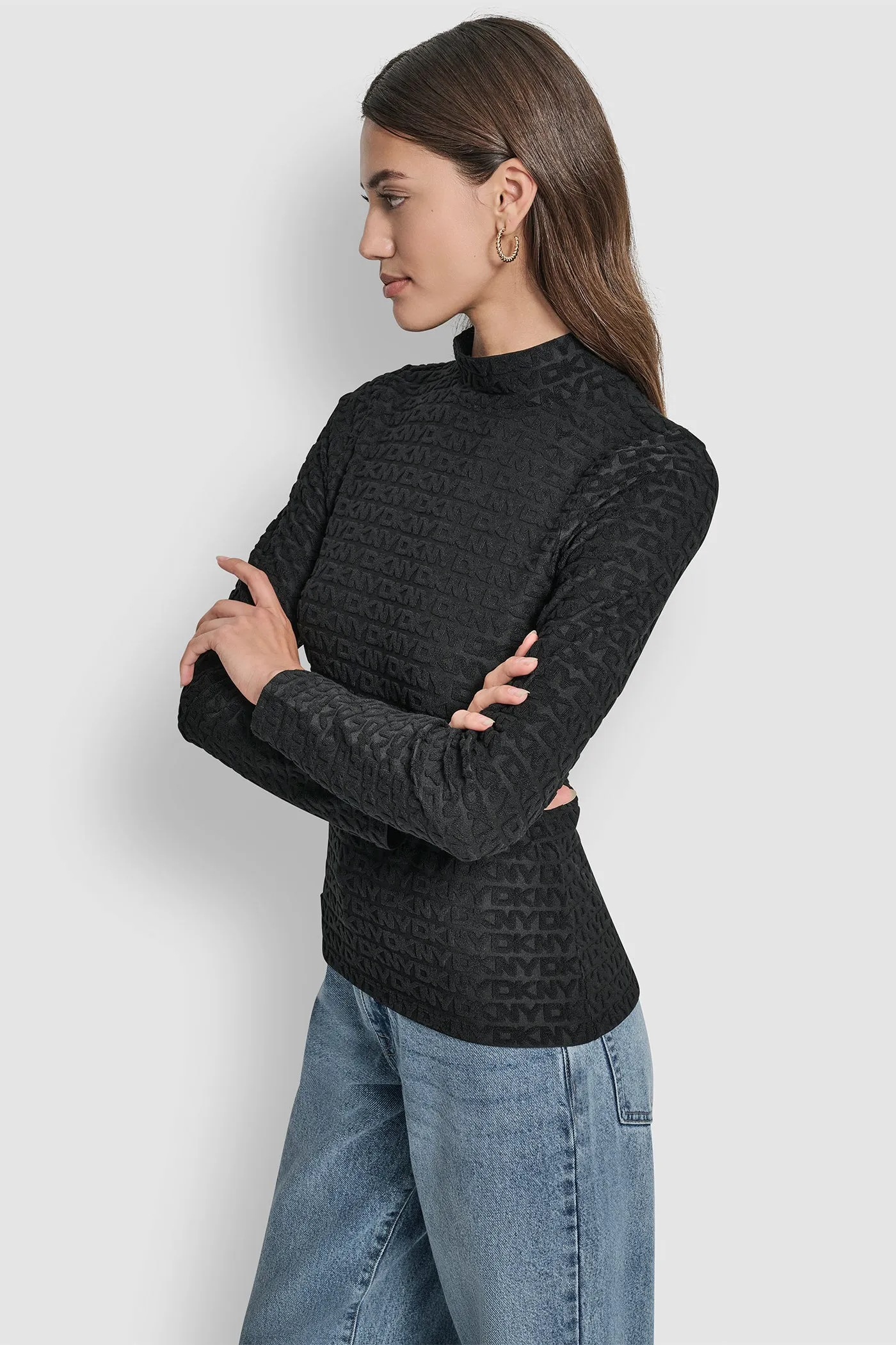 LOGO JACQUARD LONG SLEEVE MOCK NECK TEE sold by DKNY product image thumbnail 3