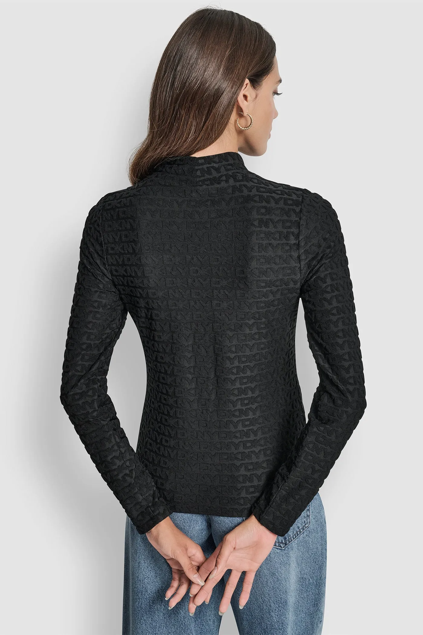 LOGO JACQUARD LONG SLEEVE MOCK NECK TEE sold by DKNY product image thumbnail 2