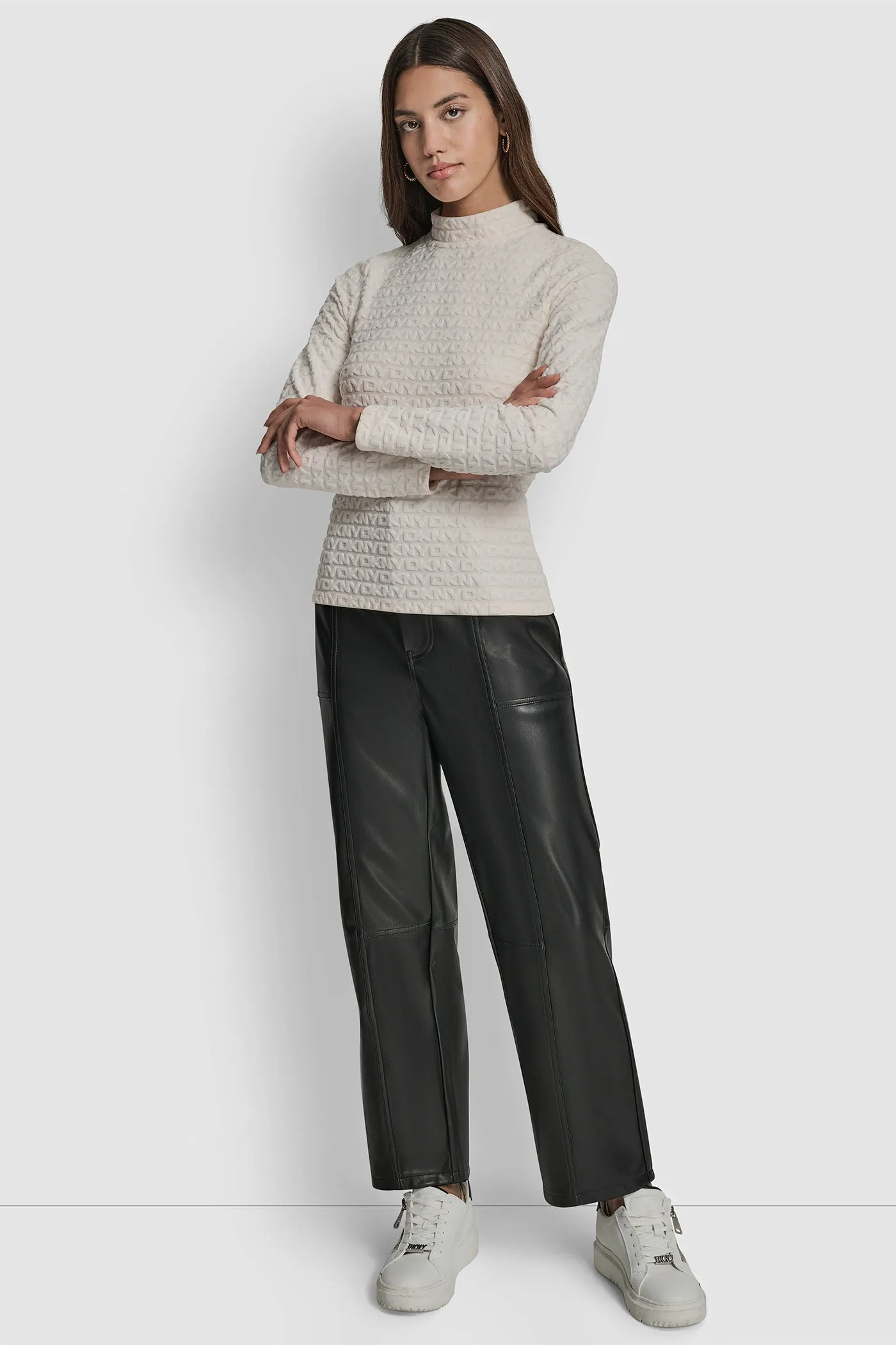 LOGO JACQUARD LONG SLEEVE MOCK NECK TEE sold by DKNY product image thumbnail 5