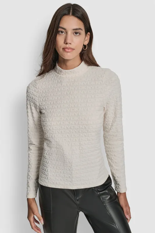 LOGO JACQUARD  LONG SLEEVE MOCK NECK TEE made by DKNY